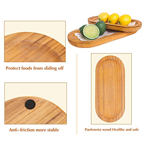 HAWOO Wood BambooTrays,Serving Tray for Eating,Rustic Ottoman Wooden Platter Oval Tray for Food,(Set of 2) Large: 16 x7.25'', Small: 12.5 x6'' …