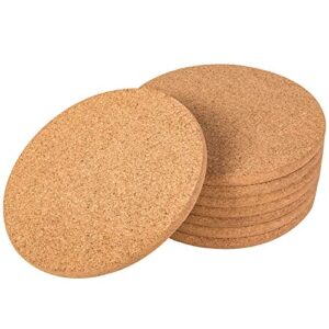 crchom 8 pack cork trivet set 8" diameter x 0.4" thick round cork hot pads for dishes, pots, pans and plants