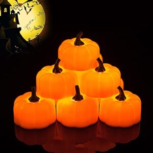 homemory 12 pack led pumpkin lights, halloween pumpkins battery operated, pumpkin tea lights, light up jack o’ lanterns for halloween decoration, orange
