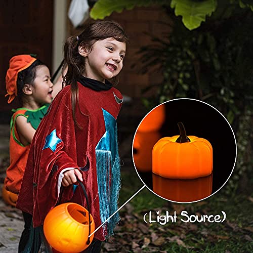 Homemory 12 Pack LED Pumpkin Lights, Halloween Pumpkins Battery Operated, Pumpkin Tea Lights, Light Up Jack O’ Lanterns for Halloween Decoration, Orange