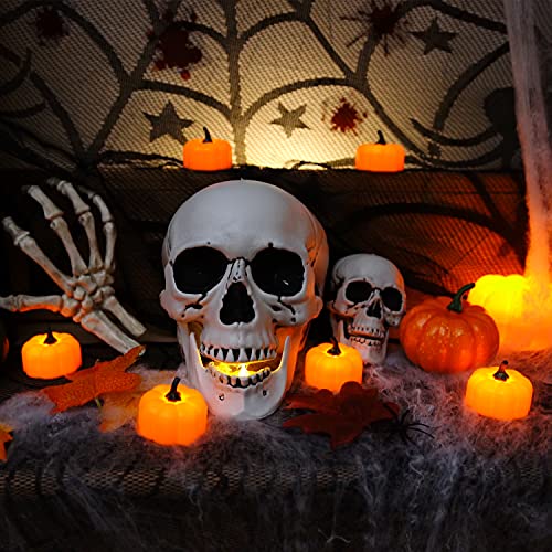 Homemory 12 Pack LED Pumpkin Lights, Halloween Pumpkins Battery Operated, Pumpkin Tea Lights, Light Up Jack O’ Lanterns for Halloween Decoration, Orange