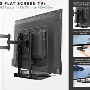 VIVO Under Above VESA Back of TV Wall Mount Shelving Bracket with Tilt, DVD Player, Cable Box, Stereo, and AV Component Glass Storage Shelf, Black, MOUNT-SF04R