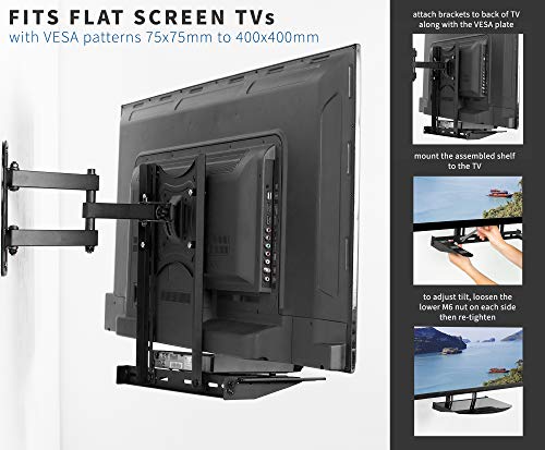 VIVO Under Above VESA Back of TV Wall Mount Shelving Bracket with Tilt, DVD Player, Cable Box, Stereo, and AV Component Glass Storage Shelf, Black, MOUNT-SF04R