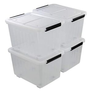 leendines 30 liter clear storage box with wheels, 4 packs large plastic bins