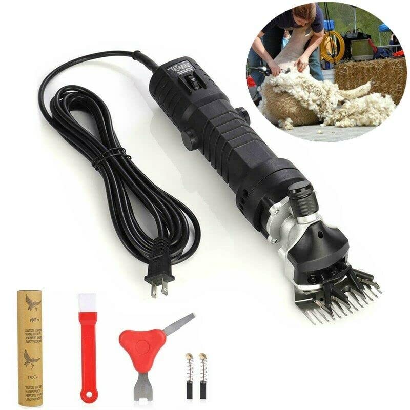 ele ELEOPTION Electric Sheep Shears, 110V 450W Heavy Duty Pet Grooming Goat Clippers, Farm Animal Shave Tool with 13 Straight Tooth Shear Blades 6 Adjustable Speed for Sheep Animal Wool Livestock