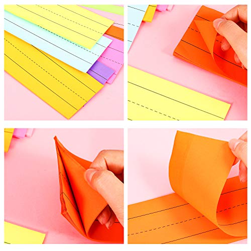 200 Sheets Sentence Strips Ruled Rainbow Sentence Strips Self Adhesive Lined Sentence Learning Strips Fluorescent Paper for School Office Supplies 8 Colors, 8 Pieces, 3 x 12 Inch