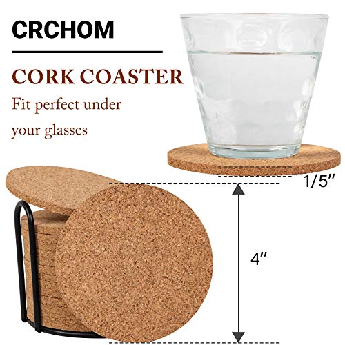 CRCHOM 16 Pack Cork Coasters with Metal Holder 4 Inch Thick Absorbent Natural Cup Coasters Heat Resistant Coasters for Drinks, Wine Glasses, Cups & Mugs