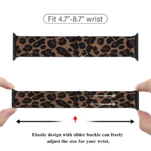 Stretchy Nylon Watch Band Compatible with Apple Watch 38mm 40mm 41mm 42mm 44mm 45mm,Adjustable Sport Elastic Women Men Strap for iWatch Series 7 6 5 4 3 2 1 SE(Leopard,38MM/40MM/41MM)