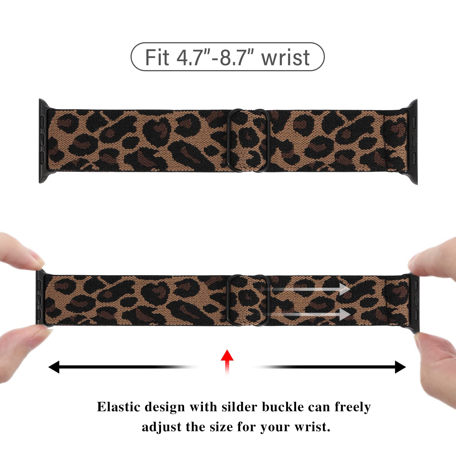 Stretchy Nylon Watch Band Compatible with Apple Watch 38mm 40mm 41mm 42mm 44mm 45mm,Adjustable Sport Elastic Women Men Strap for iWatch Series 7 6 5 4 3 2 1 SE(Leopard,38MM/40MM/41MM)