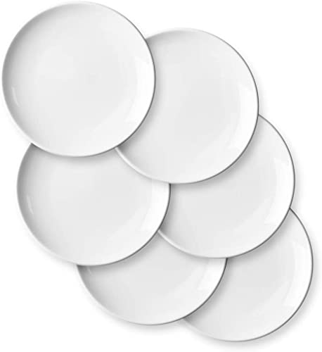 DELLING Ceramic Appetizer Plates, 7 Inch White Dessert Plates/Salad Plate, Small Dinner Plates for Snacks, Side Dishes, Round Serving Plates Set of 6, Microwave & Dishwasher Safe