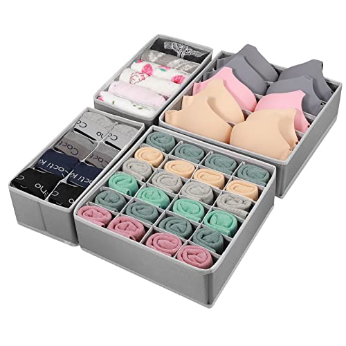 GOGOODA 4 Pcs Underwear Drawer Organizers Divider, Closet Socks Organizer and Storage Boxes for Lingerie, Bra, Undies