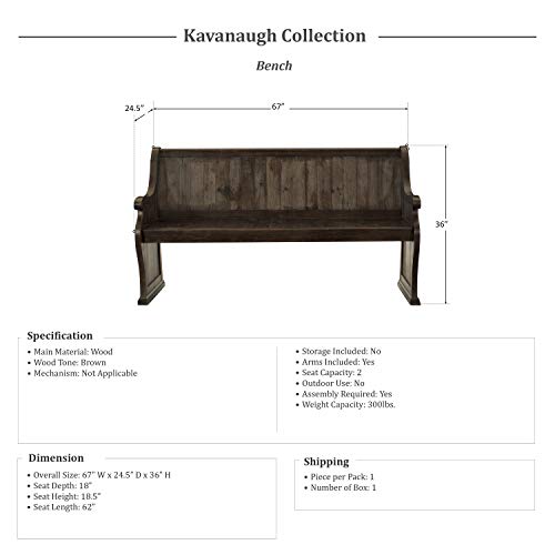 Lexicon Kavanaugh 67" Dining Bench, Brown