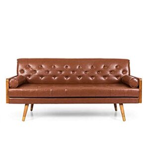 christopher knight home adelaide mid-century modern tufted sofa with rolled accent pillows, cognac brown, dark walnut, gold