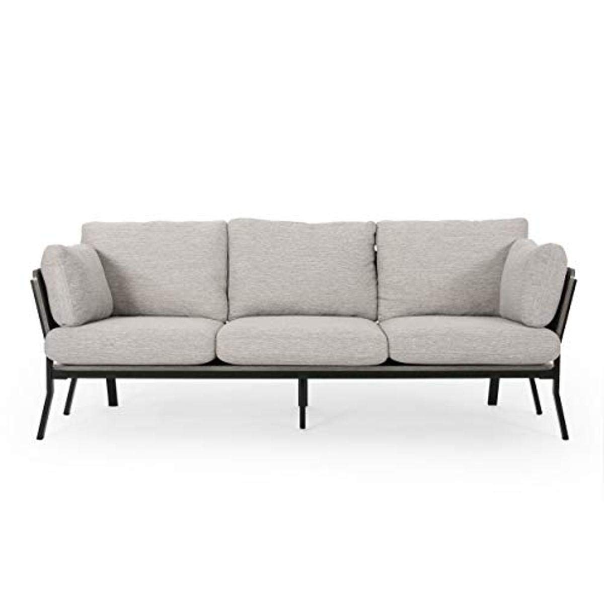 Christopher Knight Home Abigail Mid-Century Modern 3 Seater Wood Frame Sofa, Light Gray, Gray, Black