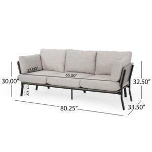 Christopher Knight Home Abigail Mid-Century Modern 3 Seater Wood Frame Sofa, Light Gray, Gray, Black