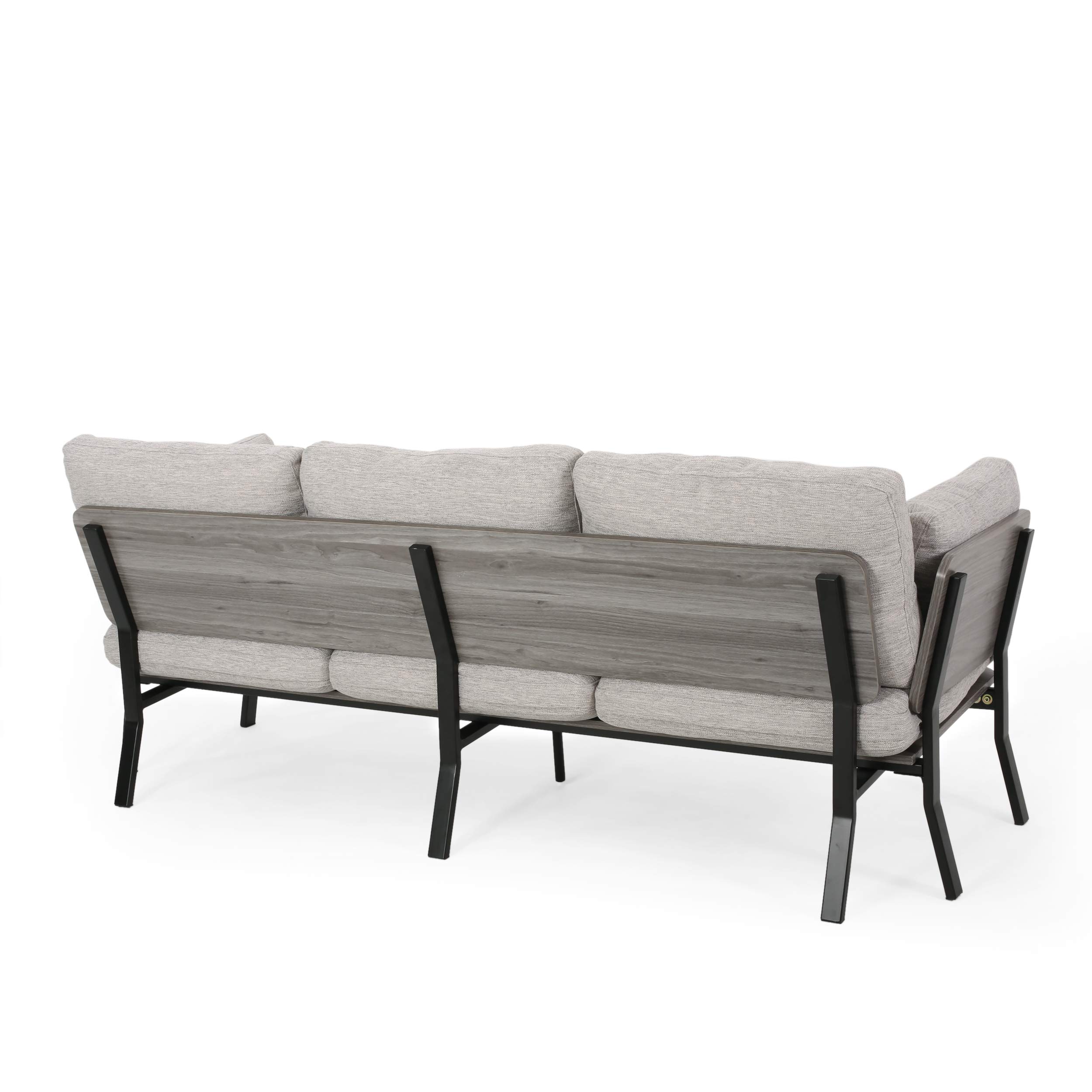 Christopher Knight Home Abigail Mid-Century Modern 3 Seater Wood Frame Sofa, Light Gray, Gray, Black