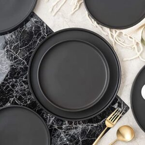 Stone Lain Stoneware Round Salad Plates Set, Black Matte, 1.05 pounds