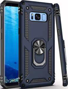 galaxy s8 case - military grade 16ft drop tested, magnetic ring kickstand, car mount compatible, slim fit, heavy duty protection - blue