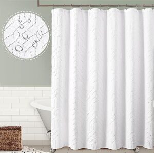 owenie white shower curtain for bathroom, 3d embossed geometric polyester white water-proof fabric shower curtains, modern luxury elegant innovative design hotel style, 72 x 72 inch