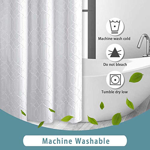 OWENIE White Shower Curtain for Bathroom, 3D Embossed Geometric Polyester White Water-Proof Fabric Shower Curtains, Modern Luxury Elegant Innovative Design Hotel Style, 72 x 72 Inch