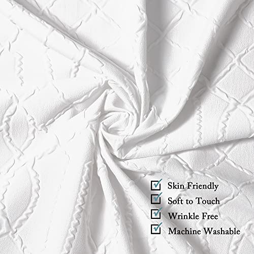 OWENIE White Shower Curtain for Bathroom, 3D Embossed Geometric Polyester White Water-Proof Fabric Shower Curtains, Modern Luxury Elegant Innovative Design Hotel Style, 72 x 72 Inch