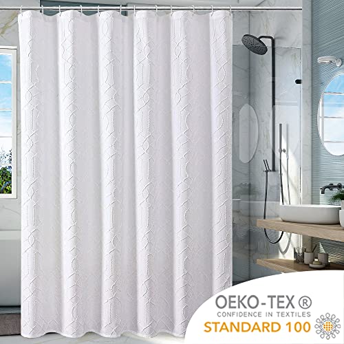 OWENIE White Shower Curtain for Bathroom, 3D Embossed Geometric Polyester White Water-Proof Fabric Shower Curtains, Modern Luxury Elegant Innovative Design Hotel Style, 72 x 72 Inch