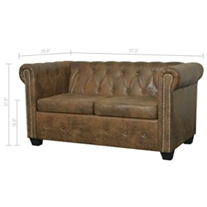 vidaXL Sofa, Upholstered Settee Couch Sofa with Tufted Arms, Chesterfield Loveseat for Home Living Room Bedroom Office, Brown Faux Leather