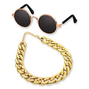 DS. DISTINCTIVE STYLE Retro Round Sunglasses with Golden Plastic Chain for Pet Cats and Small Dogs Cool and Funny Spectacles Pets Photo Props for Taking Pictures