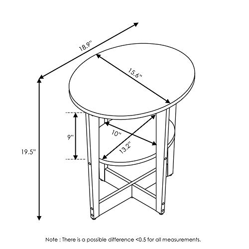 Furinno JAYA Oval End Side Night Stand/Bedside Table, 1-Pack, French Oak Grey/Black