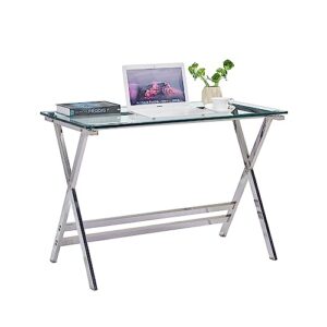 smartik modern glass computer desk, clear study table - gaming desks, study desk, and workstation table for small spaces - stainless steel frame 43.5" x 21.7" x 29.9"