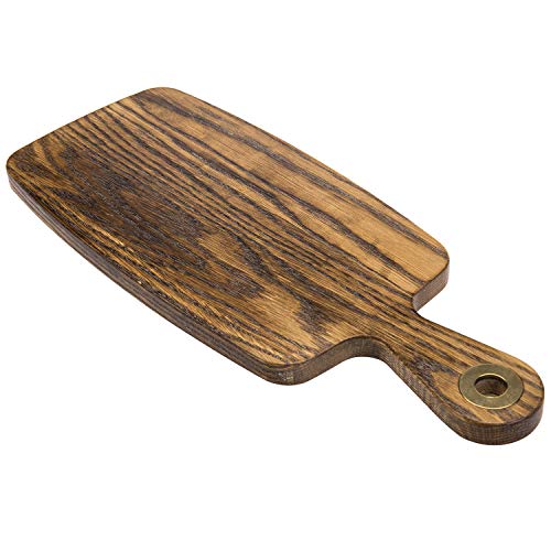 MyGift Rustic Brown Wood Cutting Board, Small Paddle Design Charcuterie Board with Vintage Brass Hanger Ring