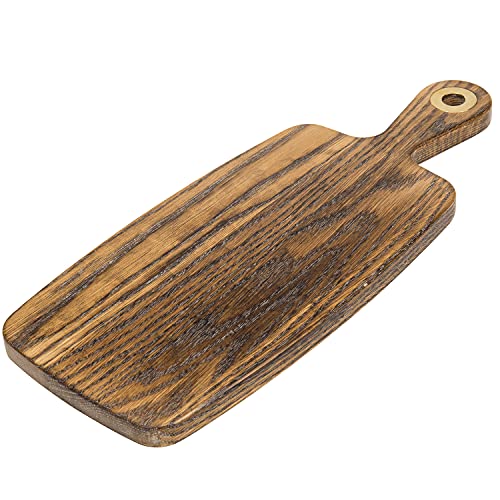 MyGift Rustic Brown Wood Cutting Board, Small Paddle Design Charcuterie Board with Vintage Brass Hanger Ring