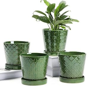 buymax plant pots indoor –5 inch ceramic flower pot with drainage hole and ceramic tray - gardening home desktop office windowsill decoration gift, set of 4-plants not included (patina)