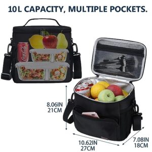 Gloppie Lunch Bag for Men Lunch Box Bag Women Insulated Lunch Cooler Bag Lunchbox for Adults Reusable Lunchbag Black Lncuh Pail Work