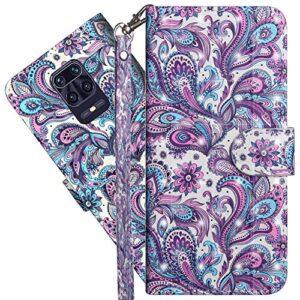 cotdinforca redmi note 9 pro wallet case, redmi note 9 pro max case flip slim premium pu leather 3d painted design shockproof protective cover for redmi note 9 pro/note 9s. pu- peacock flower