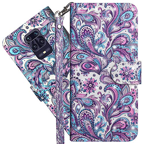 COTDINFORCA Redmi Note 9 Pro Wallet Case, Redmi Note 9 Pro Max Case Flip Slim Premium PU Leather 3D Painted Design Shockproof Protective Cover for Redmi Note 9 Pro/Note 9S. PU- Peacock Flower