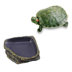 POPETPOP Reptile Food Dish Terrarium Water Bowl Food Feeding Plate Container Drinking Water Tray Resin for Snake Tortoise Frog