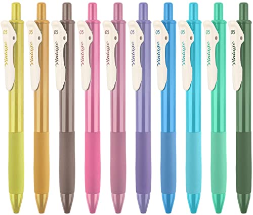 STAPENS 10 Colored Retractable Gel Pens, 0.5 mm Medium Point Pens with Quick Dry Ink, Ballpoint Gel Pens for Journaling Writing Drawing Doodling and Notetaking