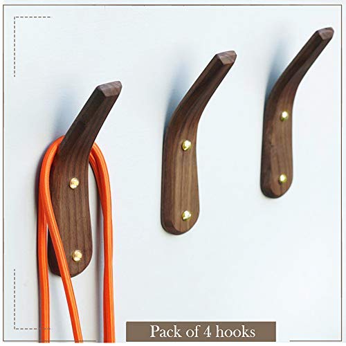 4 Pcs Wooden Coat Hooks- Wall-Mounted Wood Wall Hanger Simple Modern V Shape Handmade Craft Coat Rack for Hanging Coats Hats Bags Towels