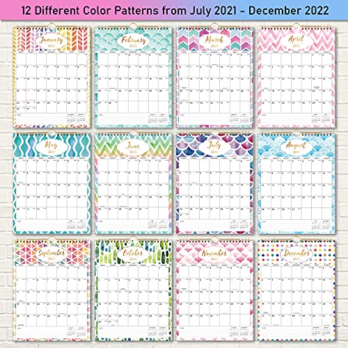 Calendar 2021-2022 - 18 Monthly Wall Calendar, 11'' x 8.5'', Jul. 2021 - Dec. 2022, Twin-Wire Binding, Ruled Blocks with Julian Dates, Vertical, Perfect for Planning and Organizing Home and Office