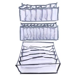 cabilock 3pcs underwear storage boxes collapsible closet divider nylon grids style for bra socks ties scarves lingerie for wardrobe cabinet organizer (grey)