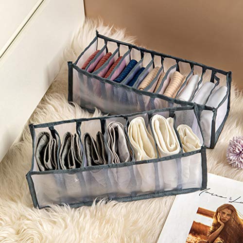 Cabilock 3PCS Underwear Storage Boxes Collapsible Closet Divider Nylon Grids Style for Bra Socks Ties Scarves Lingerie for Wardrobe Cabinet Organizer (Grey)