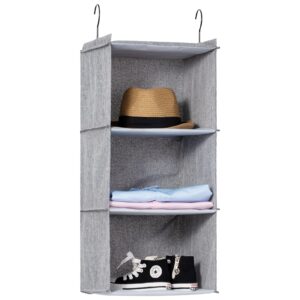 donyeco hanging closet organizer, easy mount collapsible 3-shelf camper closet wardrobe hanging storage shelves, folded clothes towels handbag shoes accessories storage, linen cloth, gray