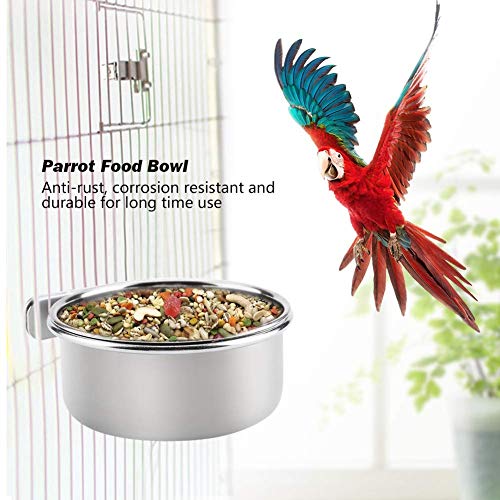 Leftwei Bird Feeding Dish Cups,Bird Cage Feeder, Stainless Steel Parrot Bowl, Bird Feeders Bird Parrot Waterers Bowls Reliable Bird Cage Accessory(Large)