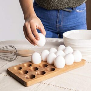 Wooden Egg Holder by ILLATO, Premium Acacia Wood Egg Tray, 18 Holes Egg Plate, Freezer, Tabletop Display or Refrigerator Storage, Deviled Egg Tray, Egg Holder Countertop, Wooden Egg Skelter