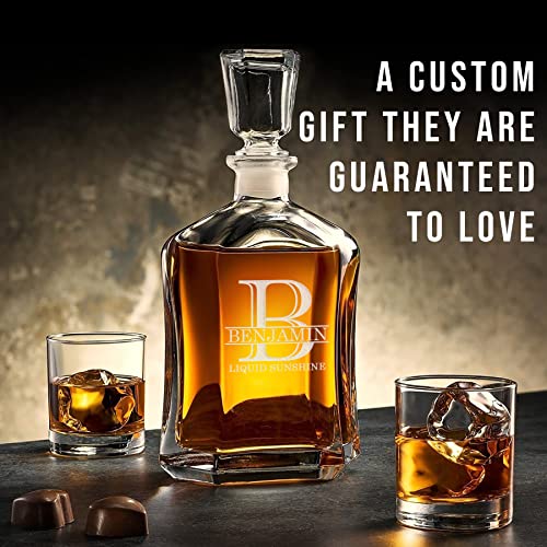 Personalized Etched Glass 23oz Whiskey Decanter, Custom Engraved Fathers Day Gift, Retirement, Anniversary,Housewarming, Customized Bourbon Gifts for Men, Scotch Birthday Gifts for Men,Him,Dad,Halpert