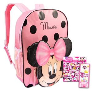 disney minnie mouse backpack for toddlers bundle ~ premium 12" minnie mouse mini school bag with 3d ears and stickers (minnie mouse school supplies)
