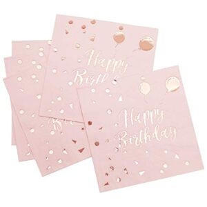 movinpe pink napkins rose gold happy birthday 50pcs, paper napkin folding 3 layers disposable tableware dinnerware for birthday anniversary rose gold party decoration cocktail supplies