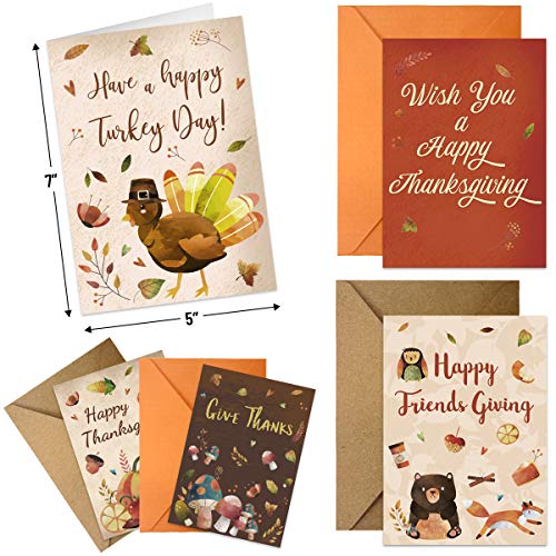 FANCY LAND 12 Thanksgiving Greeting Cards Thanksgiving Cards with Envelopes 5 X 7 for Kids Adults Friends Family