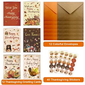 FANCY LAND 12 Thanksgiving Greeting Cards Thanksgiving Cards with Envelopes 5 X 7 for Kids Adults Friends Family